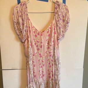 LoveShackFancy Lavender and Pink Floral Mini Dress